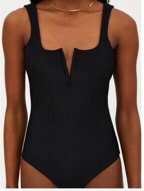 Beach Riot Black Ribbed V-Notch One-Piece Swimsuit